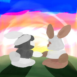 bunny knights looking at the sunset